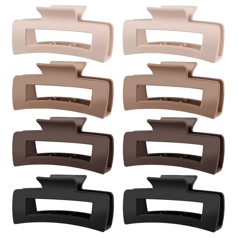 TOCESS Hair Claw Clips for Women - 8PK Large Neutral Matte Square Jumbo Hair Clips for Thick, Thin, Long, Short, Curly Hair Girls, Big Jaw Clip Set for Daily Use - Image 1